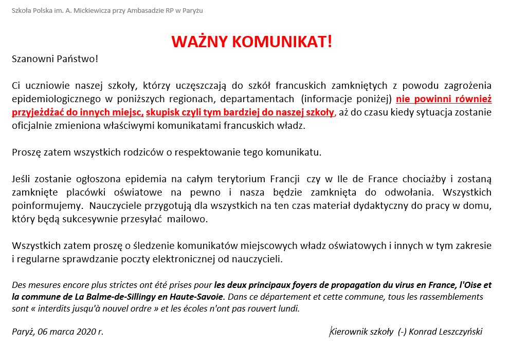 Zagrożenie epidemiologiczne- komunikat