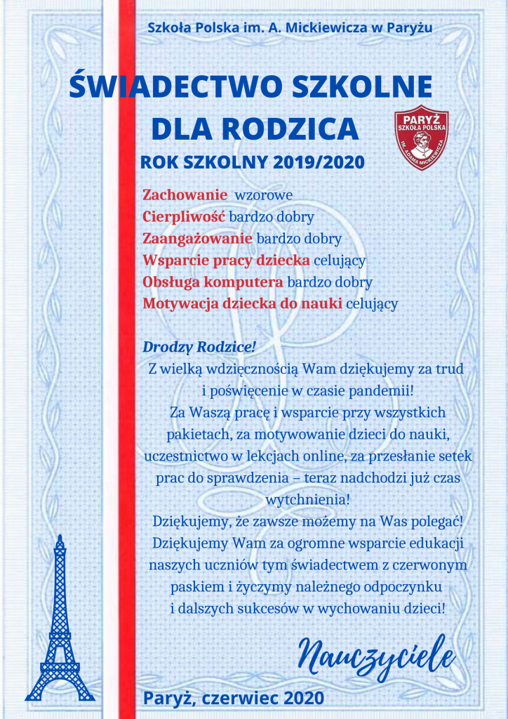 Świadectwo szkolne dla Rodziców…