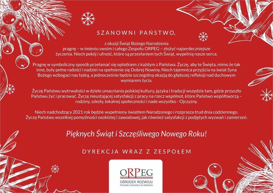 Życzenia od Dyrekcji ORPEG