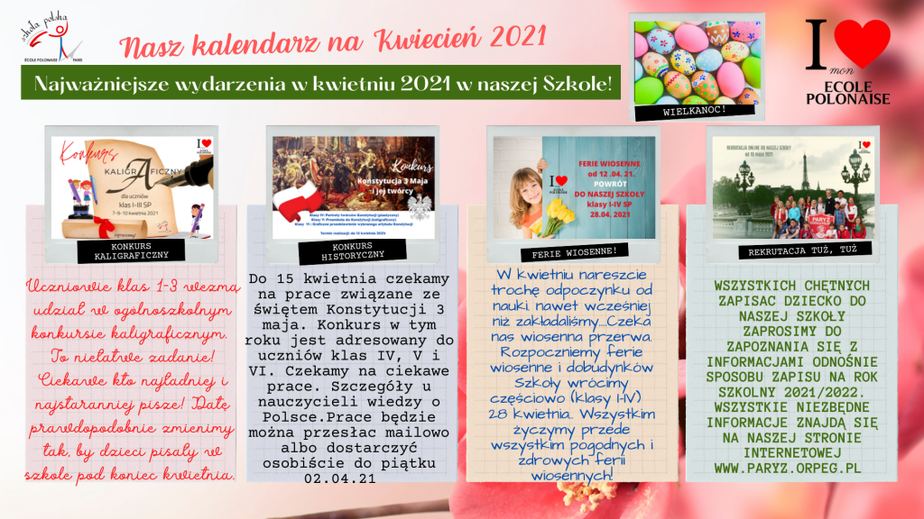 Nasz kalendarz na kwiecień 2021
