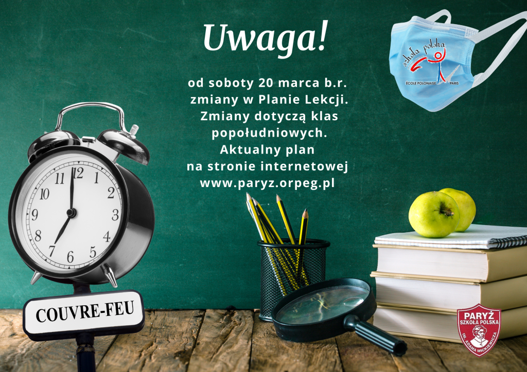 Nowy plan lekcji od 20 marca 2021.