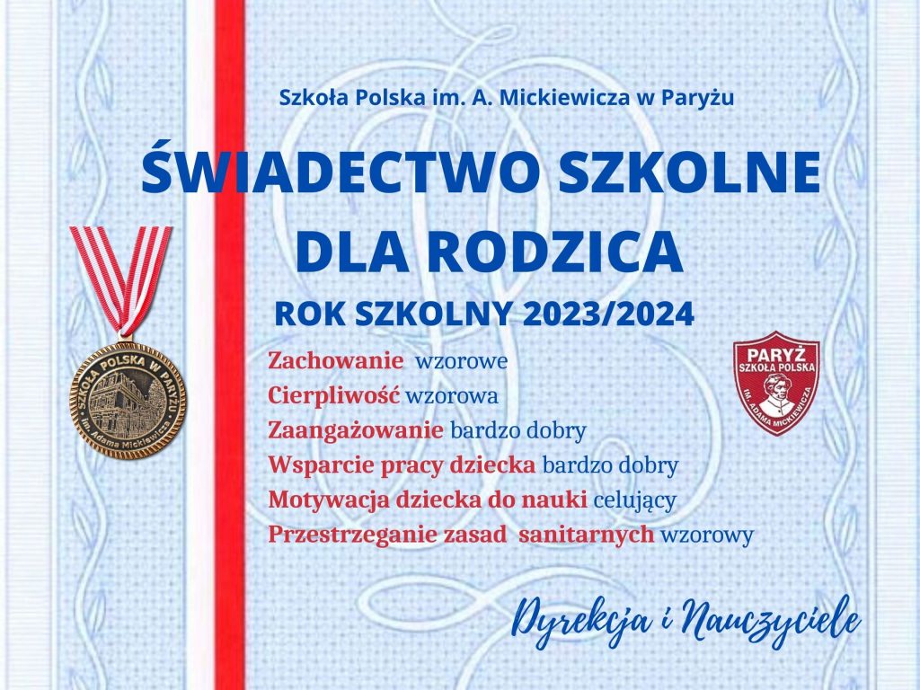 Świadectwo szkolne dla Rodziców!