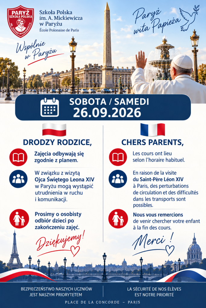 Wizyta papieża w Paryżu- list dyrektora do rodziców